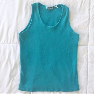 80s Esprit Vintage Knit Short Tank Turquoise Blue